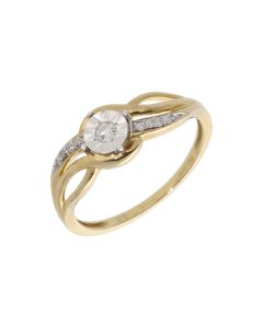 New 9ct Yellow Gold Diamond Solitaire Twist Ring