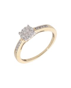 New 9ct Yellow Gold 0.16ct Diamond Princess Cluster Ring