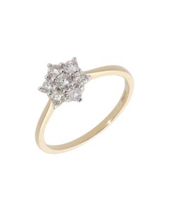 New 9ct Yellow Gold 0.45ct Diamond Daisy Cluster Ring