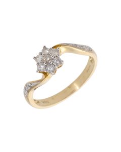 New 9ct Yellow Gold 0.30ct Diamond Twist Daisy Cluster Ring