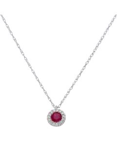 New 9ct White Gold Ruby & Diamond Cluster Pendant Necklace