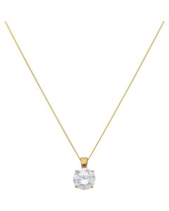 New 9ct Gold 8mm Cubic Zirconia Solitaire Pendant & Necklace