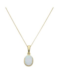 New 9ct Yellow Gold Cultured Opal Pendant & 18" Chain Necklace