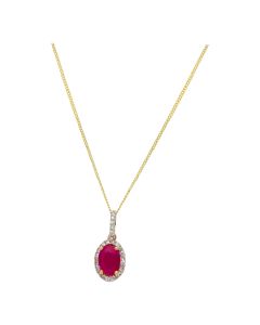 New 9ct Yellow Gold Ruby & Diamond Pendant & Chain Necklace