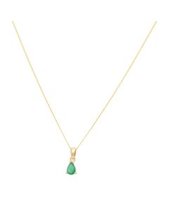 New 9ct Yellow Gold Pear Shaped Emerald Pendant & 18" Necklace