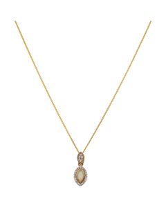 New 9ct Gold Opal & Diamond Marquise Pendant & 18" Necklace
