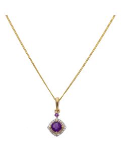 New 9ct Yellow Gold Amethyst & Diamond Pendant & 18" Necklace