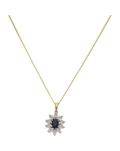 New 9ct Gold Sapphire & Diamond Cluster Pendant & 18" Necklace