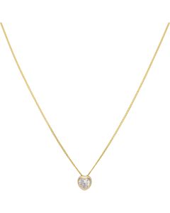 New 9ct Yellow Gold Cubic Zirconia Heart Pendant & 18" Necklace