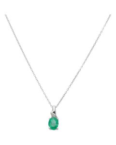 New 9ct White Gold Emerald & Diamond Pendant &16" Chain Necklace