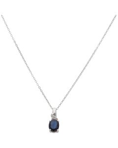 New 9ct White Gold Sapphire & Diamond Pendant &16" Chain Necklac