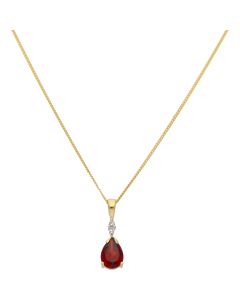 New 9ct Yellow Gold Garnet & Diamond Pendant & 18" Necklace