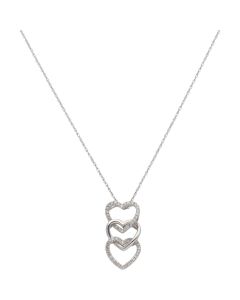 New 9ct White Gold Diamond Set Triple Heart Pendant Necklace