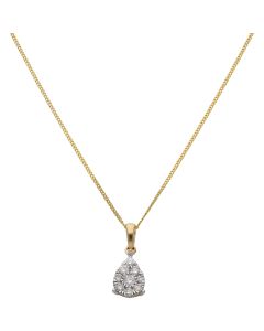 New 9ct Yellow Gold 0.25ct Diamond Cluster & 18" Necklace