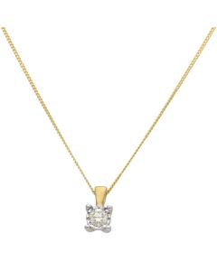 New 9ct Yellow Gold 0.17ct Diamond Illusion Pendant & 18" Chain
