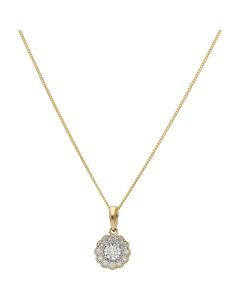 New 9ct Yellow Gold 0.26ct Diamond Cluster Pendant & 18" Chain