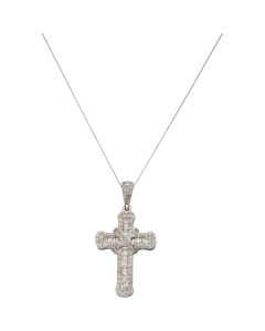 New 9ct White Gold 1.00ct Diamond Cross & 18" Chain Necklace