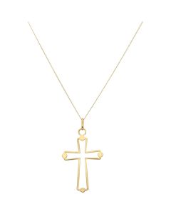 New 9ct Yellow Gold Cut Out Cross & 18 Inch Necklace