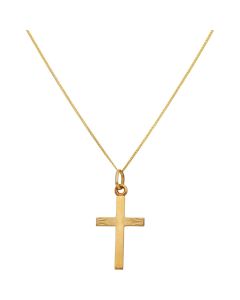 New 9ct Gold Diamond Cut Cross Pendant & Chain Necklace