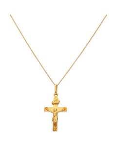 New 9ct Yellow Gold Crucifix Pendant & 18 inch Chain Necklace