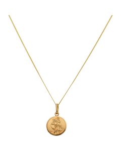 New 9ct Yellow Gold Round St Christopher & 18" Chain Necklace