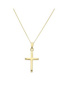 New 9ct Yellow Gold Small Cross & 18" Chain Necklace
