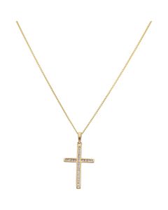 New 9ct Yellow Gold Diamond Cross Pendant & 18" Chain Necklace