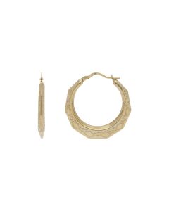 New 9ct Yellow Gold Patterned Harlequin Creole Hoop Earrings