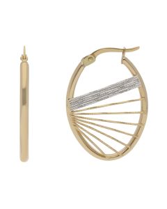 New 9ct 2 Colour Gold  Oval Harp Hoop Creole Earrings