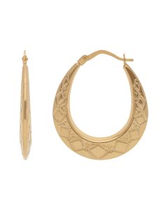 New 9ct Yellow Gold Oval Harlequin Pattern Creole Hoop Earrings