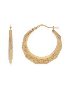 New 9ct Yellow Gold Round Patterned Creole Hoop Earrings