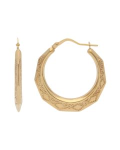 New 9ct Yellow Gold Harlequin Pattern Creole Hoop Earrings