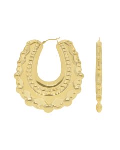 New 9ct Yellow Gold Large Oval Spike Traditional Creole Earrings