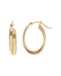 New 9ct Yellow Gold Oval Double Polished Hoop Earrings