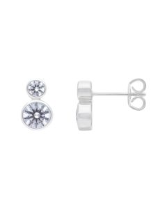 New Sterling Silver Cubic Zirconia Two Stone Stud Earrings