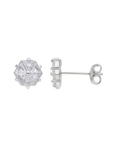 New Sterling Silver Cubic Zirconia Cluster Stud Earrings