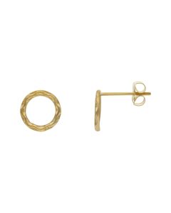 New 9ct Yellow Gold Wave Pattern Open Circle Stud Earrings