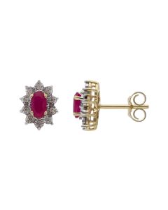 New 9ct Yellow Gold Ruby & Diamond Cluster Stud Earrings