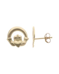 New 9ct Yellow Gold Small Claddagh Stud Earrings