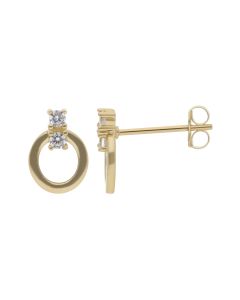 New 9ct Yellow Gold Cubic Zirconia Circle Stud Earrings