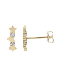 New 9ct Yellow Gold  Cubic Zirconia Curved Star Stud Earrings