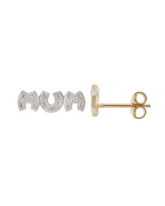 New 9ct Yellow Gold Cubic Zirconia MUM Stud Earrings