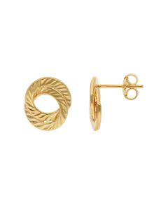 New 9ct Yellow Gold Pattern Double Circle Stud Earrings