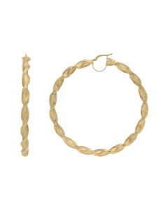 9ct Yellow Gold 70mm Twist Satin & Dia-Cut Pattern Hoop Earrings