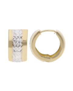 New 9ct 2 Colour Gold Patterned & Polish Huggie Hoop Earrings