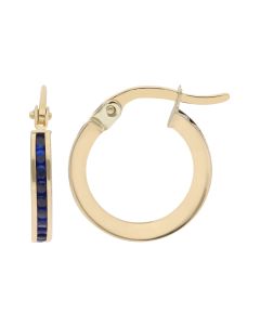 New 9ct Yellow Gold Blue Cubic Zirconia Slim Hoop Earrings