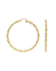 new 9ct Yellow Gold 70mm Twisted Paterned Hoop Earrings