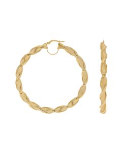 New 9ct Yellow Gold 60mm Satin & Pattern Twisted Hoop Earrings