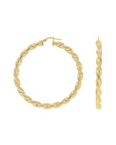 New 9ct Yellow Gold 60mm Twisted & Pattern Hoop Earrings