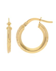 New 9ct Yellow Gold 15mm Diamond-Cut Small Hoop Earrings